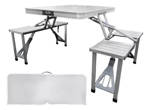 Listado de Mesas de picnic para comprar hoy. 50 SHOPMALL Mesa Plegable Portátil Tipo Portafolio para Jardín y Camping – Mesa Multifuncional de Aluminio con Tablero ABS 136 cm Gris