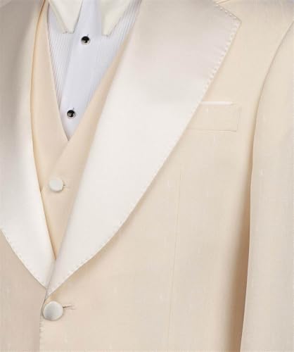 Men's Slim Fit 3 Piece Suit Beige Solid Prom Wedding Blazer Pants Vest Tuxedo Suits Set for Men4