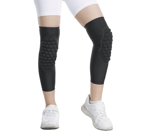 Volleyball Leg Sleeve with Knee Padding for Youth Boys and Girls, Compression Wrestling Knee Pads for Kids 1 Pair Black YL2