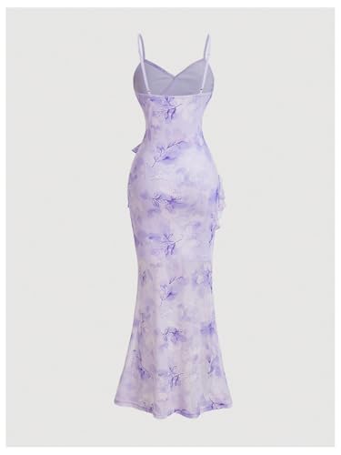 Image of Verdusa Women's Y2k Floral Ruffle Split Thigh Long Cami Dress Bodycon Sleeveless Dress