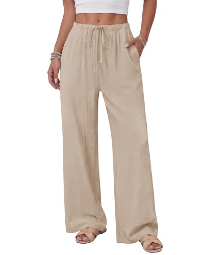 ZOOSIXX Linen Pants Women - Wide Leg Lounge Palazzo Flowy Gaucho Lightweight Summer Drawstring Casual Trousers with Pockets Old Money Clothes Travel Resort Wear 2026 Date Night Outfit