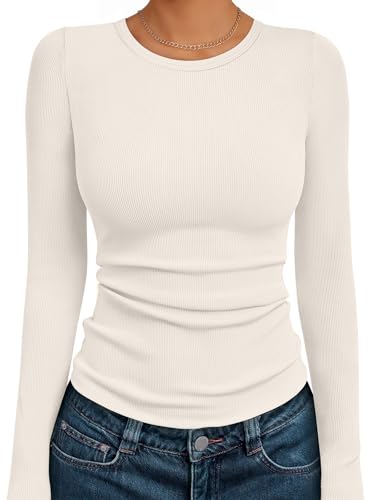 トップス no maintenance 2025ss ribbed long sleeve AUTOMET Women's Long Sleeve Shirts Ribbed Slim Fit Crewneck Tops