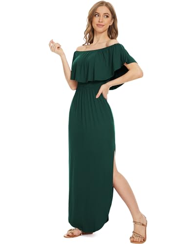 Image of LILBETTER Womens Off The Shoulder Ruffle Party Dresses Side Split Beach Maxi Dress