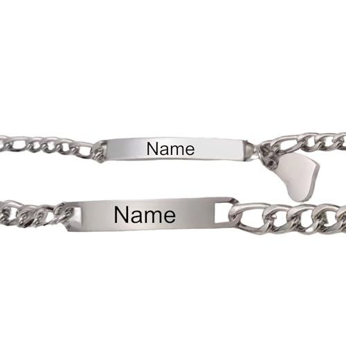 lots de 2 bracelets gourmettes personnalisé- gravure prénom date symbole- argent- bracelets de couple pour la saint valentin- soeur famille-acier inoxydale...