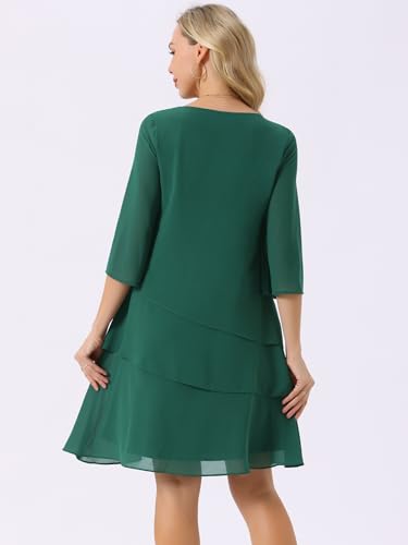 Image of Seta T Women's Chiffon Dresses 3 /4 Bell Sleeve Crewneck Tiered Layered Flowy Dress Party Wedding Outfits