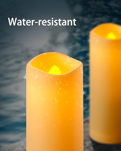 Image of Raycare 12pcs Large Waterproof Outdoor Flameless Candle, Battery Operated LED Candles with Remote Control and Timer, Flickering Electric Fake Plastic Pillar Candles, Ivory, D 2.2 inch x H 4 inch 5 inch 6 inch 7 inch