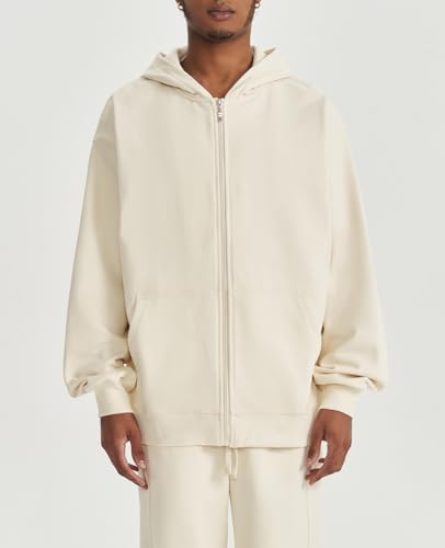 Men's Casual Sweatshirt Full Zip Up Hooded Soft Cotton Heavyweight Solid Sweatshirt with Pockets3