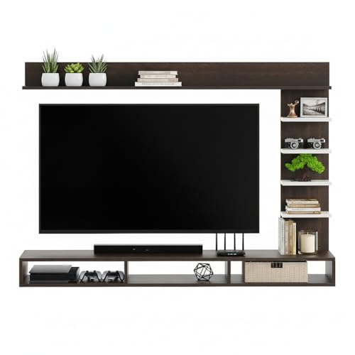 Image of FURNEASER Eplus Engineered Wood Wall Mount TV Unit /TV Stand /TV Cabinet /TV Entertainment Unit /Set Top Box Stand (Ideal for 50-55 Inch) (D.I.Y) (Wenge & White)