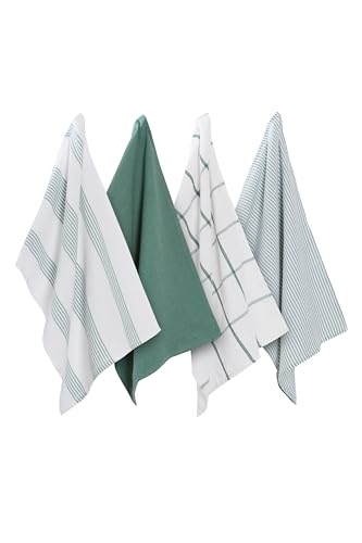 Olivia Rocco 4 Pack Tea Towel Kitchen Tea Towels Cotton Absorbent Long Lasting Catering Bar Dish Towel Cloth, Green