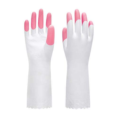 Pacific PPE Cleaning Glove Reusable Household Dishwashing Gloves-Latex Free Waterproof PVC Gloves for Kitchen,Gardening Gloves Unlined(Pink,M)