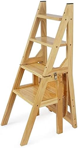 Wooden Folding Library Ladder Chair - 2 in 1 Lightweight Portable Multifunctional Step Stool, 4-Step Stepladders, Display Stand and Flower Stand for Home