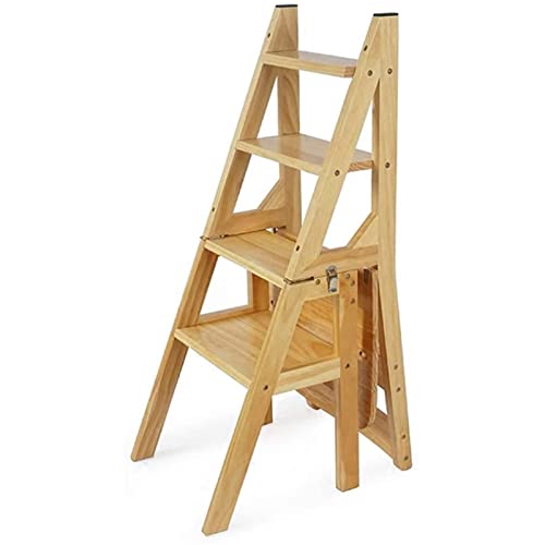 Taburete con escalera multifunción de madera plegable y portátil para optimizar espacios 2