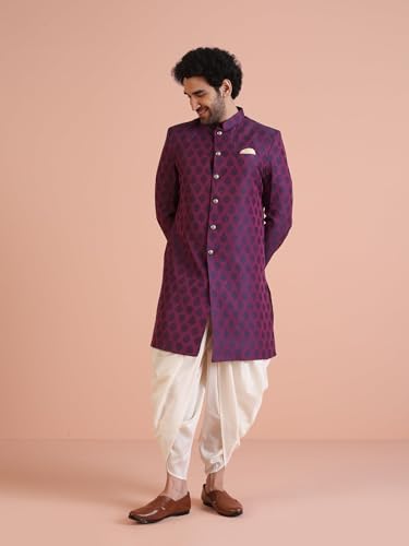 Image of Kisah Men's Silk Blend Textured Sherwani Set Regular Fit | Wedding, Festive & Occasion Wear