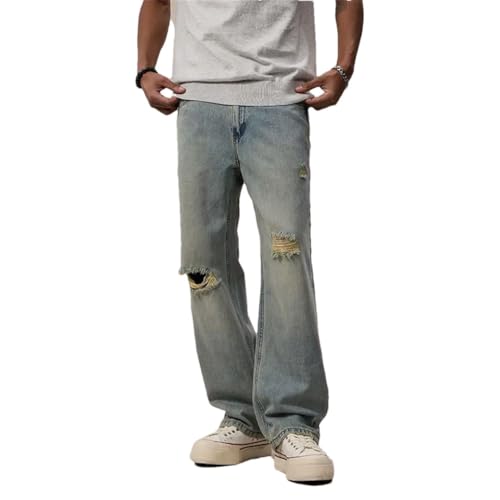 Men's Spring Summer Baggy Ripped Jeans Lyocell Wide Leg Hollow Out Vintage Distressed Jeans - Main Image