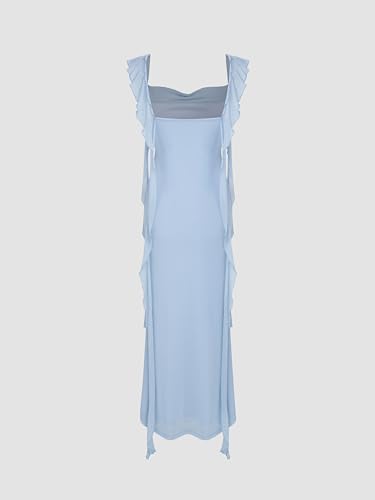 Image of CIDER Formal Dresses for Women Wedding Guest Dresses Summer Maxi Dress Sleeveless Mesh Ruffle Cocktail Dress Elegant Outfits