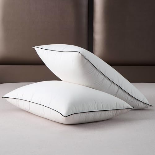 HYVIF Luxury Hotel Style Bed Down Pillow Queen Size - 650+Fill Power Soft and Cozy - 100% Cotton Shell 500 Thread Count White Pillows for Side, Stomach Sleepers -Pack of 1 (20 x 28”)