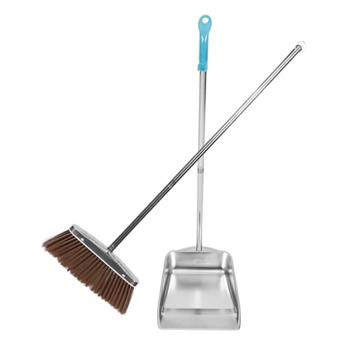 Zerodeko Paletta e Scopa Manico Lungo Paletta per Pulizia della Stanza Scopa per Pulizia della Casa Pala per Spazzatura Manico in Acciaio Resistente per Rimozione della Polvere e per Uso Do