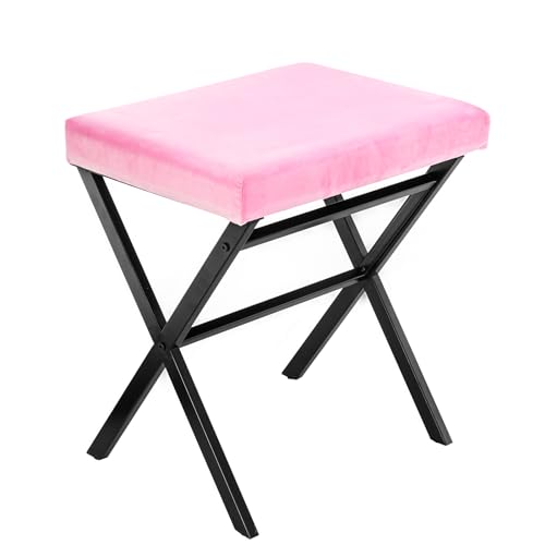 Soft Vanity Stool, Square Thickened Cushion Makeup Stool with Metal X Legs, Small Ottoman Stool Chair for Vanity, Modern Padded Vanity Seat Foot Rest Stool for Makeup Room, Living Room, Bath