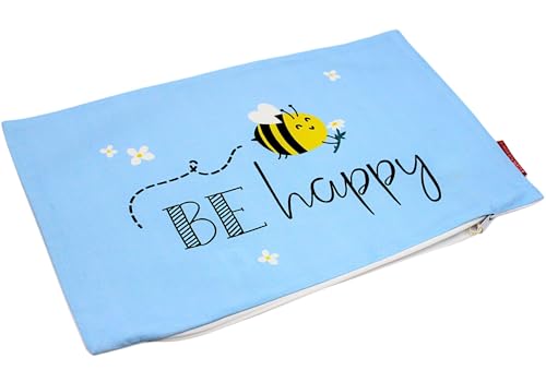 Dekohelden24 Zierkissen - Kuschel Kissen mit Biene/Dekokissen - Kopfkissen - BE Happy - L/B/H ca. 40 x 13 x 23 cm, 100% Baumwolle.