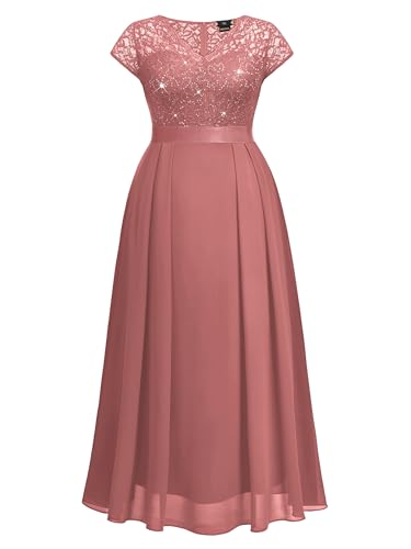 Image of Miusol Women's Plus Size Sequin Floral Lace V Neck Formal Gowns Evening Party Chiffon Maxi Dress