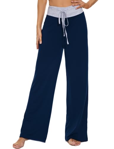 Image of LOCUBE Women's Pajama Pants, Soft Comfy High-Waist Wide-Leg Lounge Pants with Drawstring and Pockets