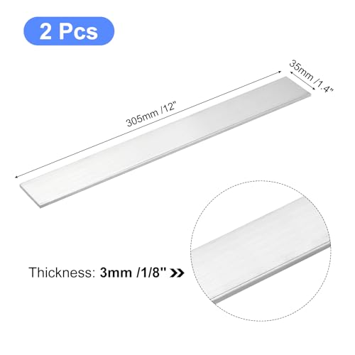 Image of uxcell Square Aluminum Flat Bar, 2Pcs 1 /8 inch Thick 1.4 inch Width 12 inch Length Square Aluminum Bar 6061 Aluminum Flat Plate, 3 x 35 x 305mm T6511 Solid New Mill Stock for Industrial Building