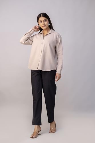 Image of Women's Linen Blend Shirt | Casual Collared Button Down Shirt for Women | Solid Color Full Sleeve Oversized Fit | Summer Casual & Office Wear Top