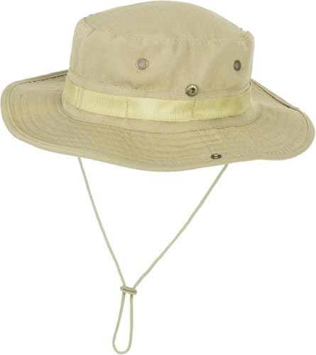 Men & Women Wide-Brim Sun-Boonie-Hat Safari Foldable Fishing-Hat UPF 50+ Bucket-Hat for Fishing Hiking Khaki