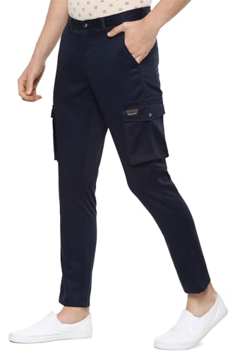Image of Louis Philippe Men's Slim Fit Solid Cotton Blend Cargos