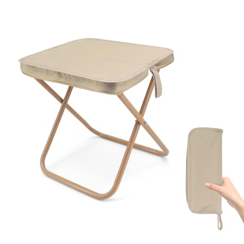 CheurYae Taburete plegable de camping, portátil, ligero, mini taburete de caza al aire libre con bolsa de transporte con cremallera para camping, pesca, senderismo, picnic, barbacoa (caqui)