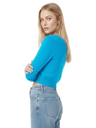 Image of Women's Crop Top Stretch Sweater - Long Sleeve Slim Bodycon Crewneck Casual Basic Solid Cropped Knit Pullover Top