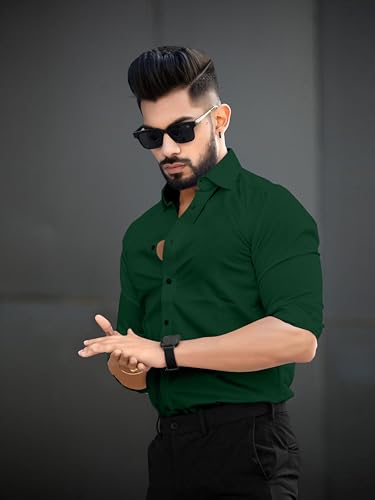 Image of Men's Cotton Solid Full Sleeves Regular Fit Formal Shirt