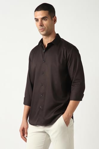 Image of Van Heusen Solid Party Shirt for Men | Premium Cotton | Slim Fit | Full Sleeves | Club & Party