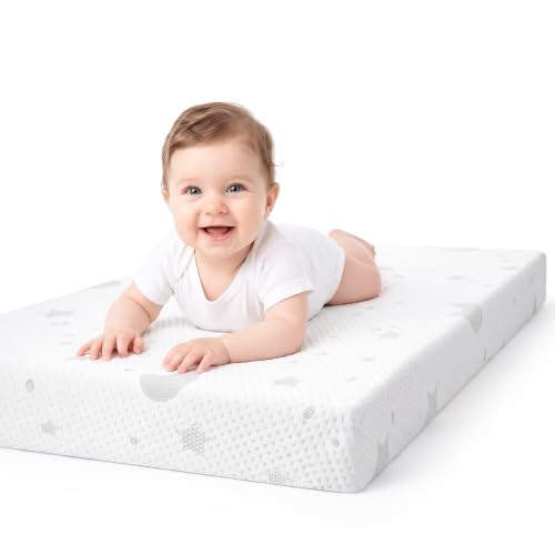 Image of Pack and Play Mattress, Dual Sided Memory Foam 38x26x3 Inch, Stars and Moon