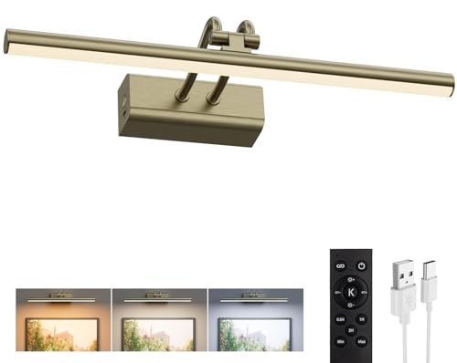 Image of Picture Light for Wall, Antique Brass, 13.8 inch, Remote Control | 4000mAh Cordless,Wall Light, Magnetic for Easy to Charge,Timers, Display for Gallery Living Room Bedroom