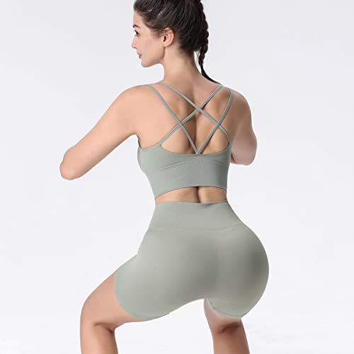 Image of High Support Sports Bras for Women,Criss Cross Strappy Back Seamless Padded