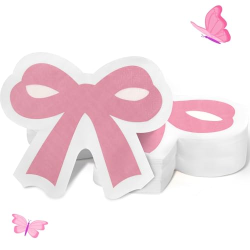 JUNUO 50 Pink Bow Napkins for Bow Party Supplies, Bachelorette Party Decorations, Bridal Engagement, Baby Shower, Tea Party Decorative Cutlery