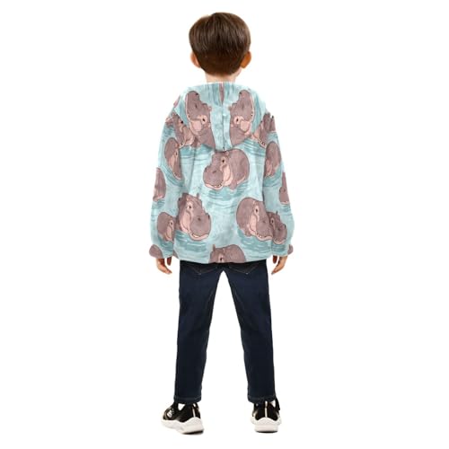 Happy Hippo Water Pattern Print Toddler Fleece Jacket Girl Boys Hooded Fleece Jacket Coat Warm Outwear Zip-up 3-10T4