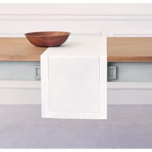 Solino Home Cotton Linen Table Runner 14 x 72 Inch – White Hemstitch Table Runner for Fall, Halloween, Thanksgiving, Christmas – Machine Washable and Handcrafted from Natural Fabric