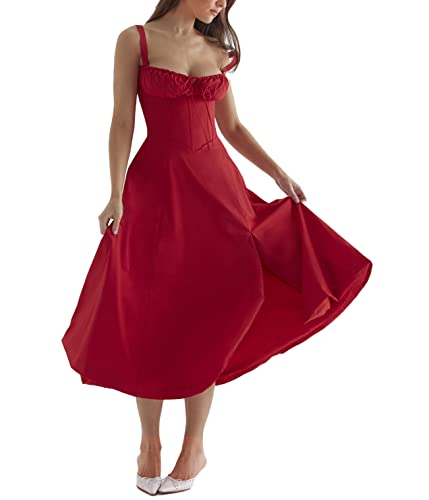 shownicer Robe Corset de Plage d'été, Robe Bustier Imprimée Robes Longues Fendues sans Manches...
