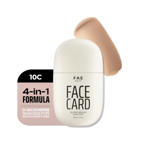 Image of FAE Beauty Face Card 4-in-1 Super Serum Skin Tint | Hydrates, Primes, Provides Coverage & Protects with SPF | Lightweight, Dewy Finish | 30 Shades for Indian Skin Tones | Shade - 10C - Cool