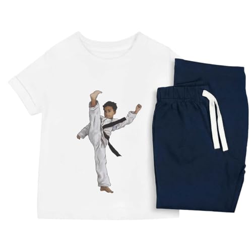 Azeeda 'Karate Kick Boy' Kids Cotton Pyjama Set – Comfortable Children's Nightwear, Sleepwear and Loungewear - Unisex for Boys and Girls - Navy, 7-8 Years (KP00285388)