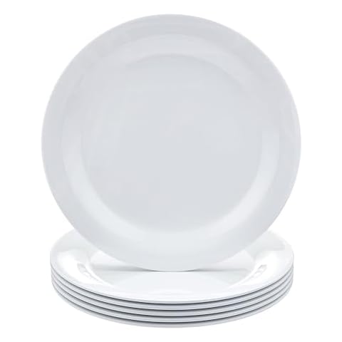 AmazonCommercial Melamine Plate, 6 Piece Set, 10.5 Inch, White Cover