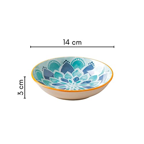 Nestasia Ceramic Round Snack Plate Set of 4 (5.5 Inch Each) - Floral Dahi Bhalla Plate for Serving Chaat, Halwa, Chakna, & Desserts | Microwave & Dishwasher Safe Small Plate (Blue)