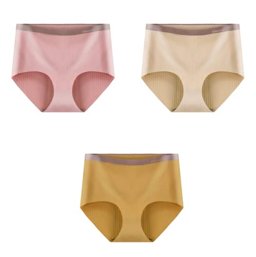 JINZIJINYU Bragas Mujer Pack 3/5 Uds Bragas Desnudas para Mujer Cintura Alta Abdomen Cadera Aumento Transpirable Alta Elasticidad Algodón Sin Costuras Calzoncillos Antibacterianos 3 Colores El