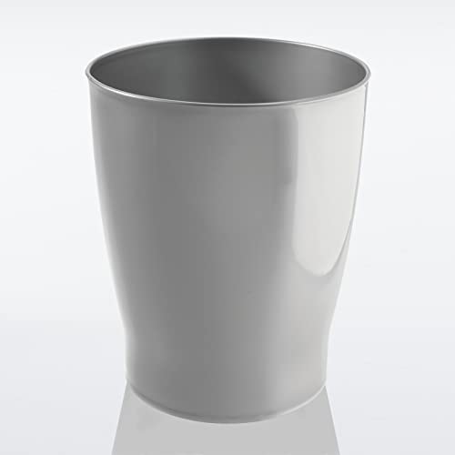Image of mDesign Round Plastic Bathroom Garbage Can, 1.25 Gallon Wastebasket, Garbage Bin, Trash Can for Bathroom, Bedroom, and Kids Room - Small Trash Can - Fyfe Collection - Silver