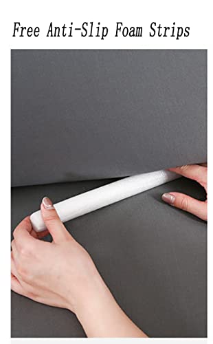 Housse de canapé d'angle en L gris clair extensible 4 places lavable