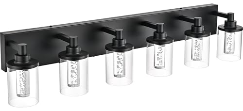 Image of Integrated LED Modern Bathroom Light Fixtures Over Mirror, 6 Light Bathroom Vanity Light Black Dimmable Vanity Lights with Crystal Bubble Glass ?Built-in LED Bulbs Included?