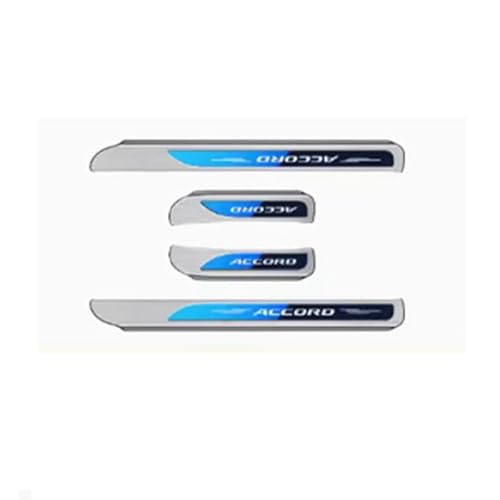 TADOKAPATU 新型アコード 11代目 CY2 CY系 専用 スカッフプレート サイドステップ スカッフプロテクトシートドアシルプレートインサイド インテリアパネル アクセサリー 汚れ防止 傷防止 外側 ステンレス 4PCS【シルバー+ブルー4W】Y