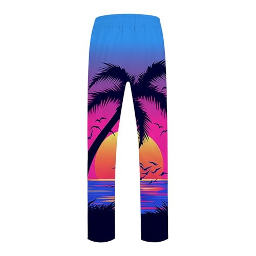 Generic Mens Linen Pants Beach Hawaii Print Casual Summer Casual Pants Elastic Waist Drawstring Baggy Trousers with Pockets, XX-Large4